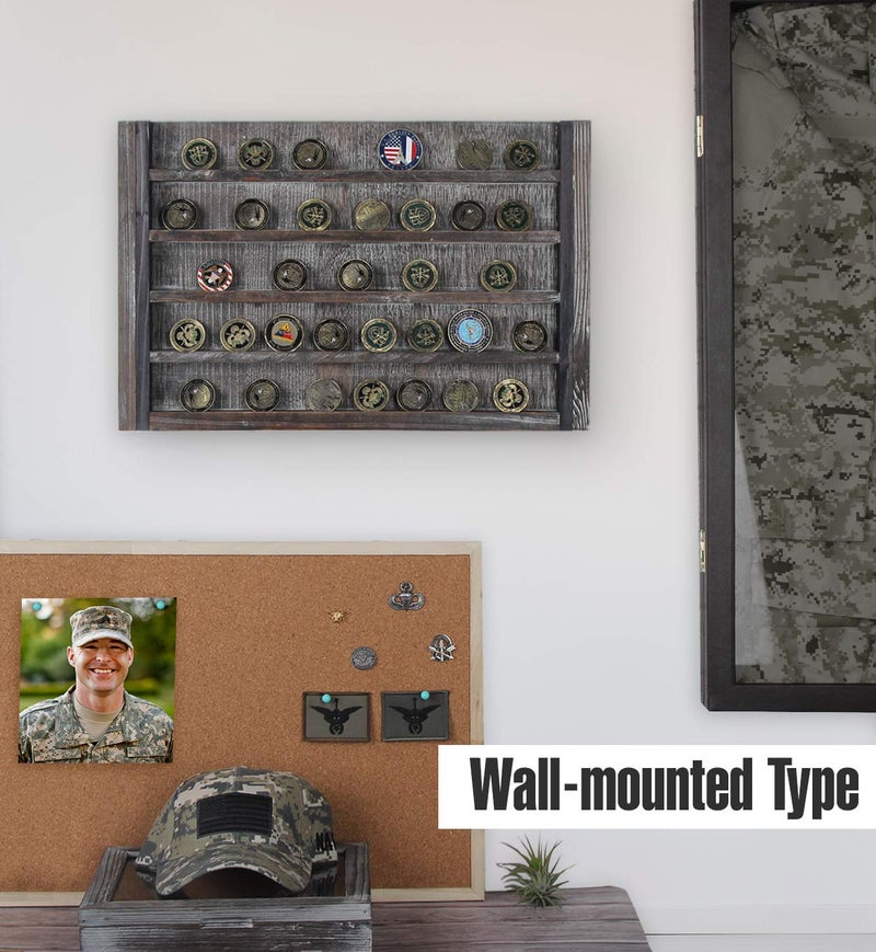 J JACKCUBE DESIGN Rustic Wood Wall Mount Coins Display Rack - 5 Tier Military Holder for Army, Air Force, Navy Awards Collectors Shelf - MK590A - Image 5